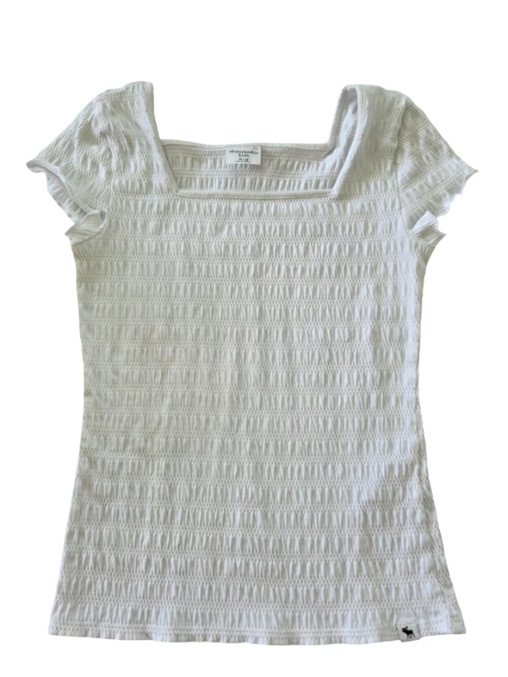 Abercrombie Kids Girls White Smocked Top Size 13/14 Square Neck Flutter Sleeve